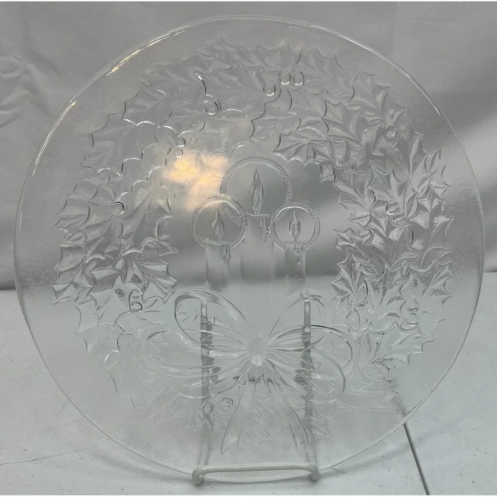Christmas Plate Holly Wreath Glass Platter 13